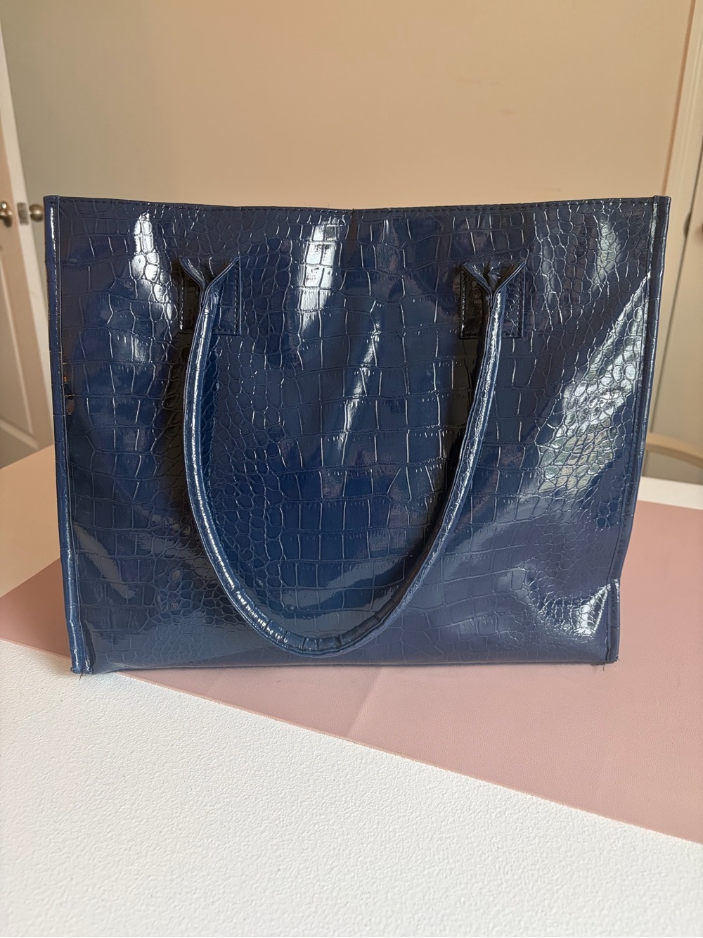 Classic Navy Croc-Texture Tote Bag - Women